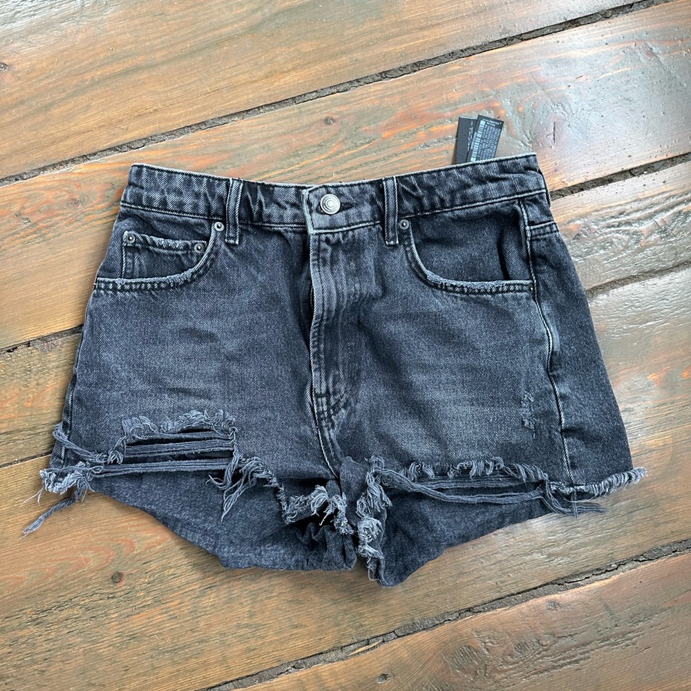 Zara Black Jean Shorts High-Waisted Distressed